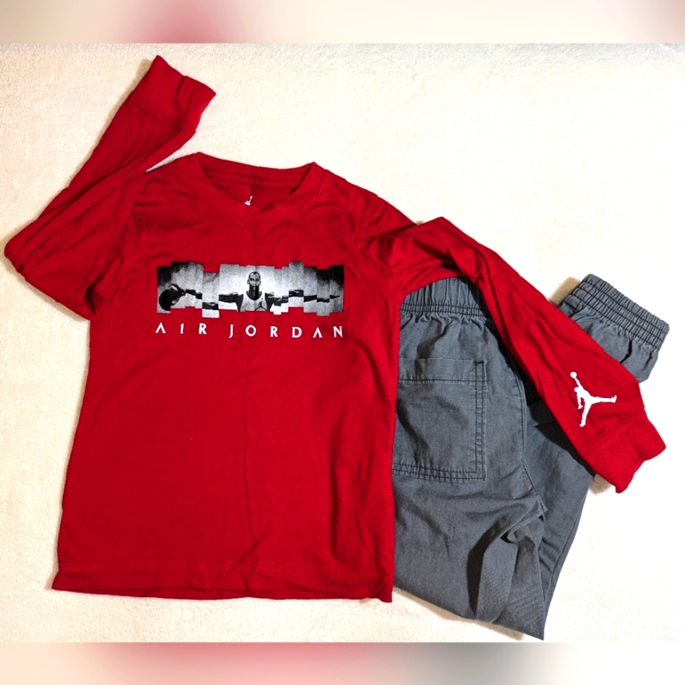 Boys Jordan Shirt Childrens Place Pants Set 6 Long Sleeve Graphic Grey Joggers